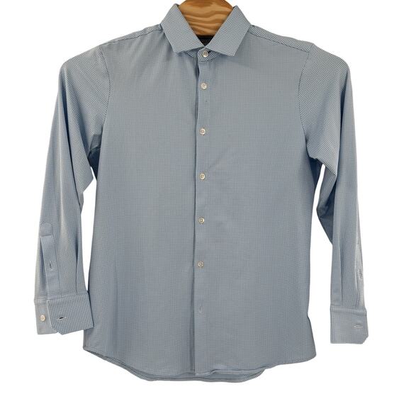 Mizzen & Main Medium Trim Fit Blue Check Pattern Long Sleeve Button Down Shirt - Picture 5 of 6